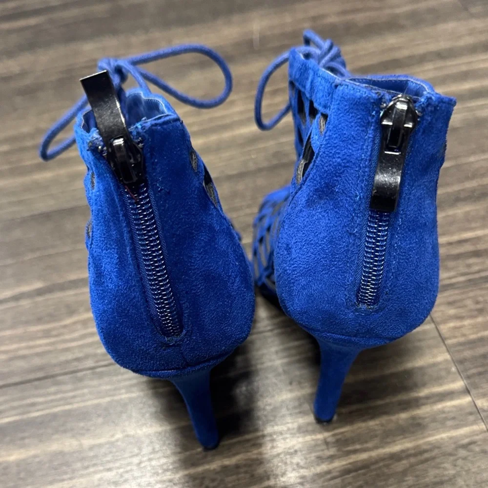 Chelsea & Zoe Royal Blue Lace-Up Heels - Picture 4 of 5